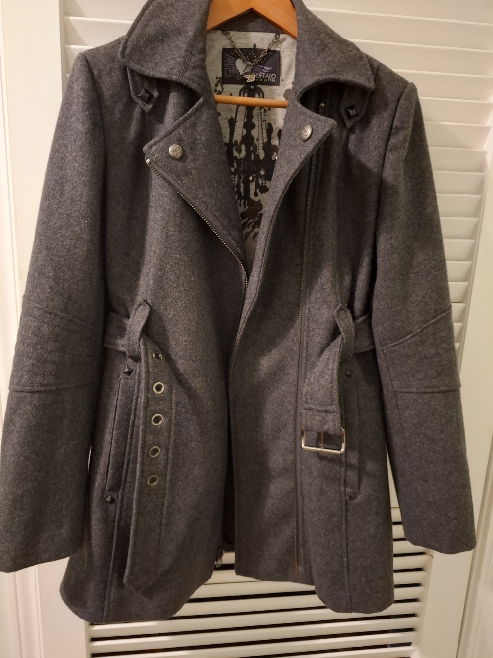Buffalo Gray Wool-Blend Belted Coat